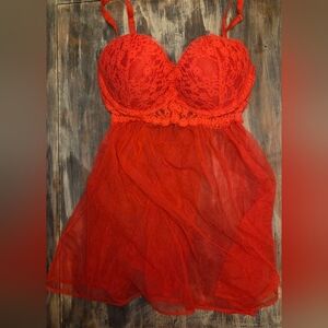 Victoria's Secret Fiery Red Lace Babydoll Lingerie 34C